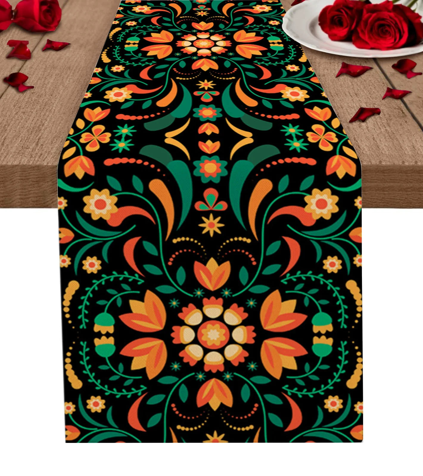 

Mexican Pattern Flower Table Runner Wedding Holiday Party Dining Table Cover Cloth Placemat Napkin Home Kitchen Decoration
