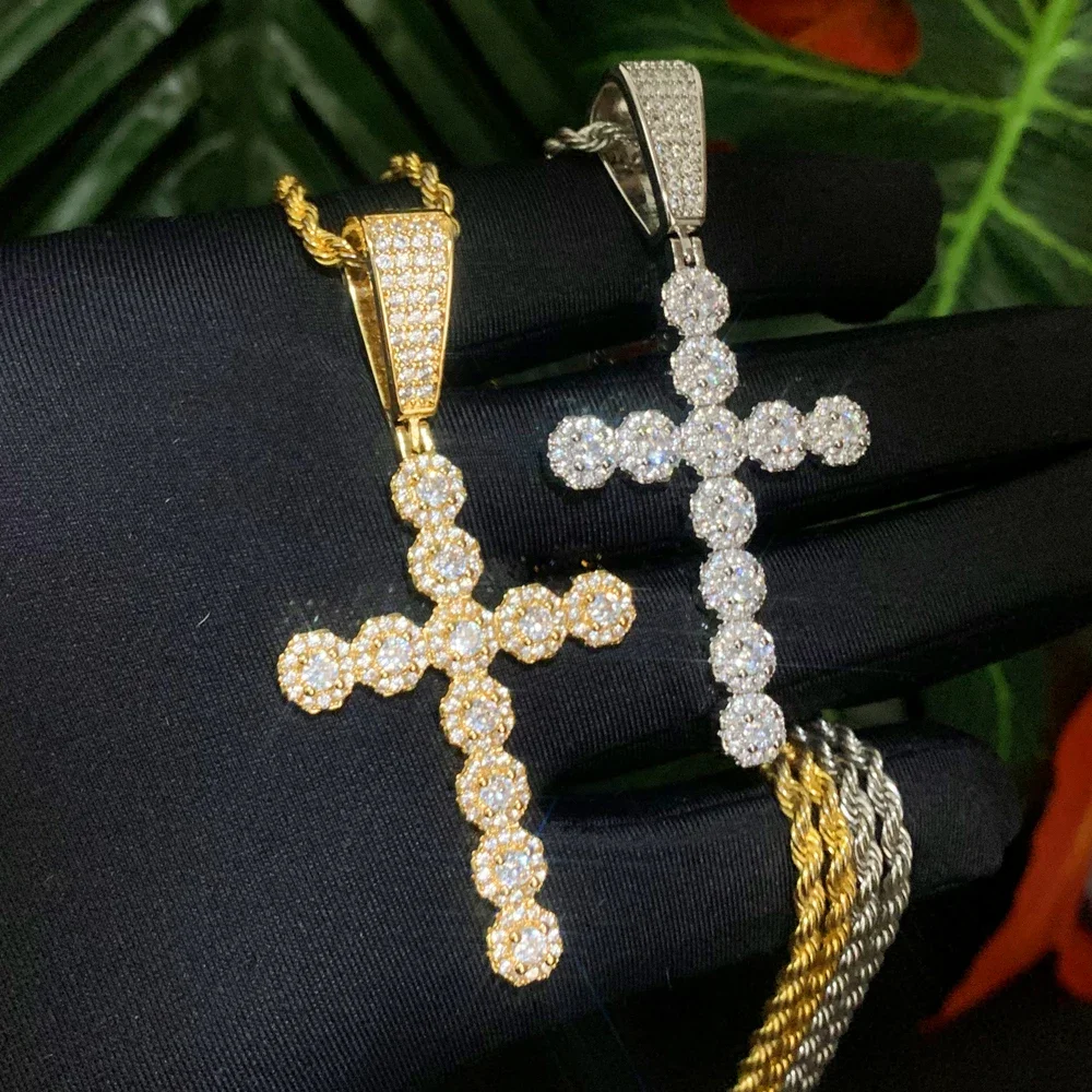 Новый Iced Out Bling Крест Подвеска Ожерелье Хип-Хоп Женщины Мужчины Мода Золото