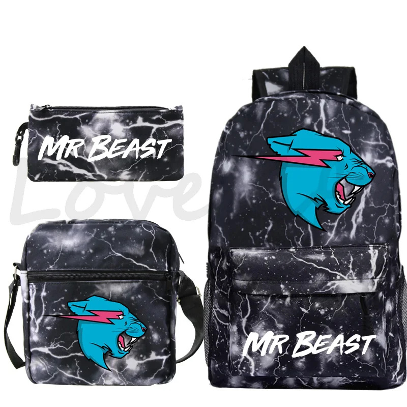 

Mr Beast Lightning Cat Backpack Boys Girls Teens Back to School Bags Kids Rucksack Mr Beast shoulder bag 3 Pcs/set schoolbag