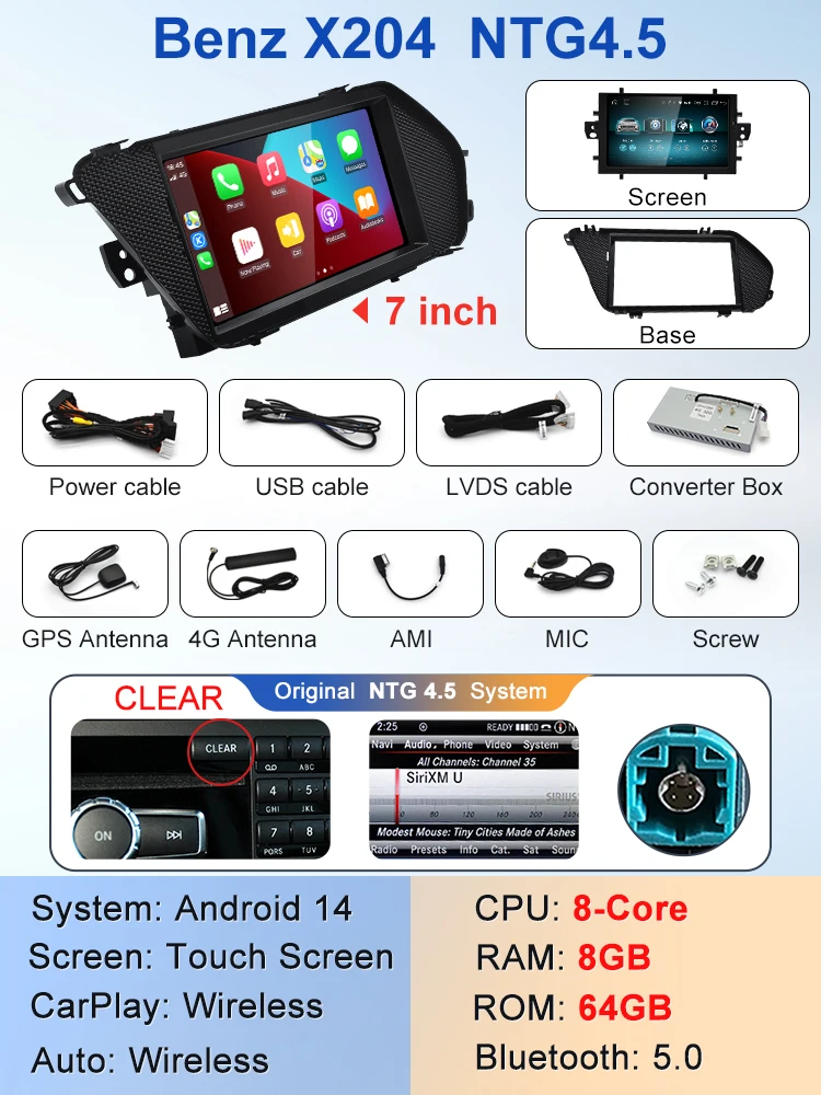 STWEI новая заводская цена 7-дюймовый Android 14 автомобильные мультимедийные плееры для Mercedes Benz GLK X204 GPS-навигация CarPlay AUTO Bluetooth