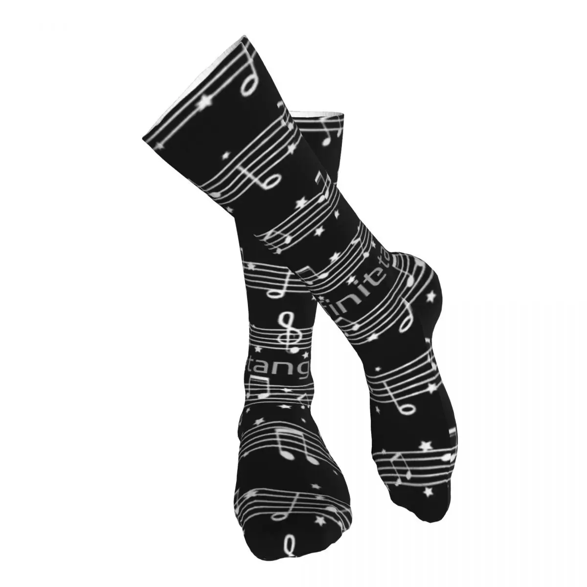 

Music Notes White On Black Adult Stockings Breathable Suitable For Sports Medium thickness All Seasons