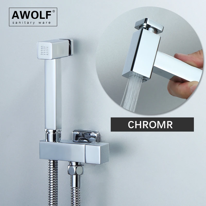 Фото Awolf хромированная гигиеническая душевая система, твердая латунь, набор распылителей для ванной комнаты, туалета и биде, квадратный комплект для душа, анальная шайба для душа AP2250 №3