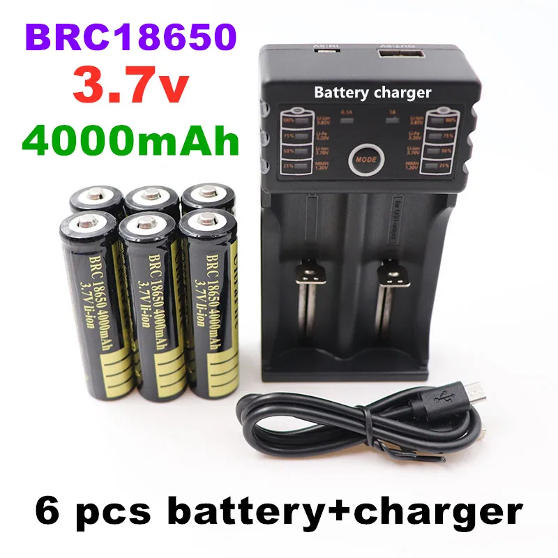 

100% New Original 18650 battery 3.7 V 4000mAh rechargeable Li-ion battery for Led flashlight batery + USB charger