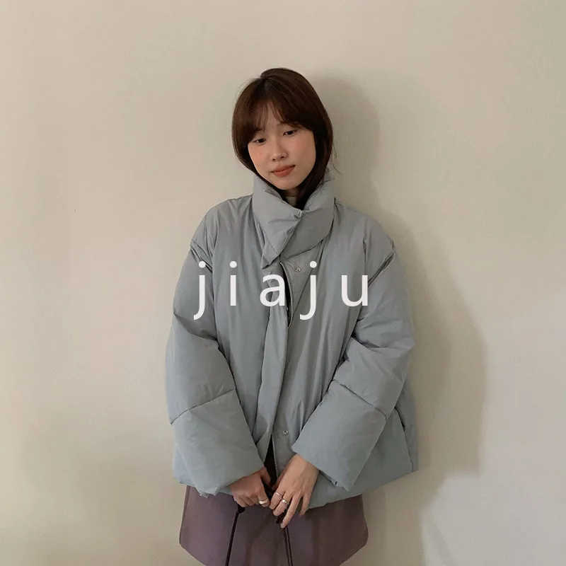 Корейский пуховик с воротником-стойкой женский зимний 2024 свободный простой