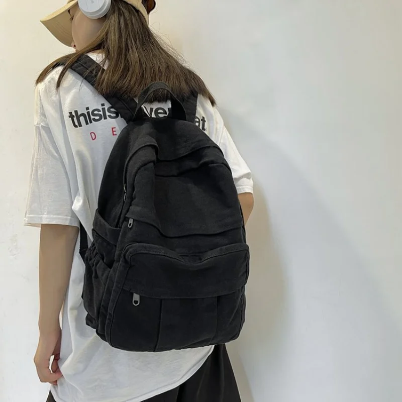 

Washed Canvas School backpack New Fashion Student Vintage Women Backpack Canvas Female Laptop Bag Travel Cute Ladies Backpacks