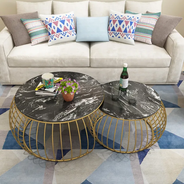 Современный минималистичный круглый мраморный журнальный столик из нержавеющей