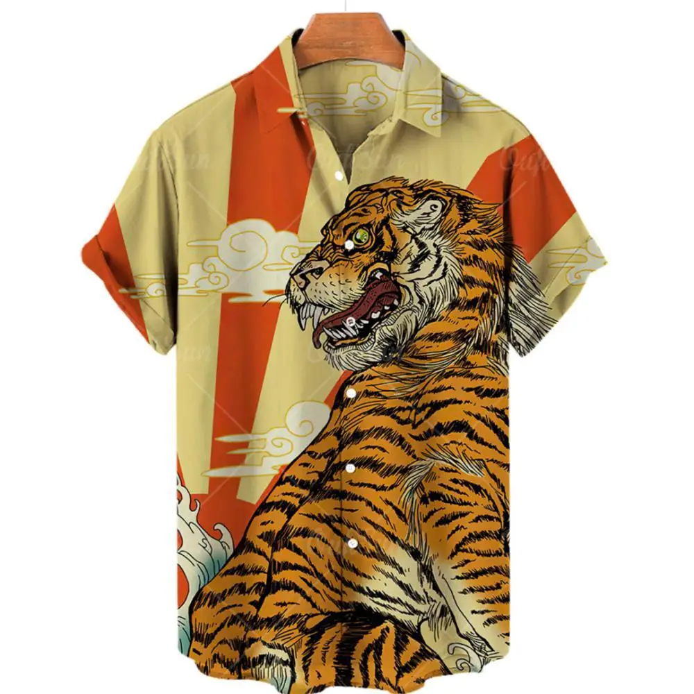 

Гавайская Мужская рубашка с 3D принтом, короткий рукав, узор дракона и тигра, оверсайз, Оригинальная Повседневная одежда Y2k, новинка 5XL