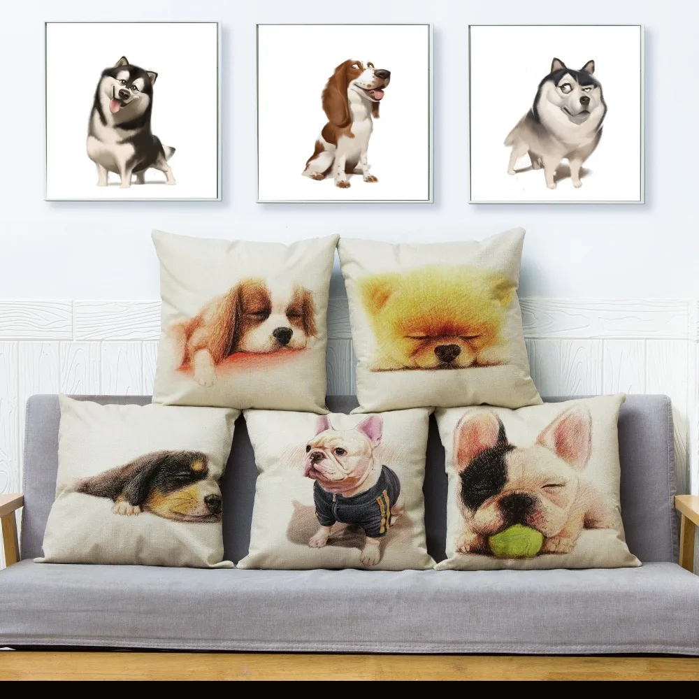 

Симпатичный мультяшный чехол хаски, самоеда, Чехол 45*45 см, льняная наволочка для подушки, чехол для дивана, подушки, домашний декор, чехол для...