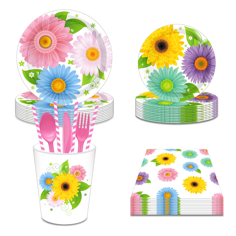 

Spring Sunflower Theme Disposable Tableware Sets Baby Shower Birthday Party Dinner Set Paper Plates Cups Napkins Decor Supplies