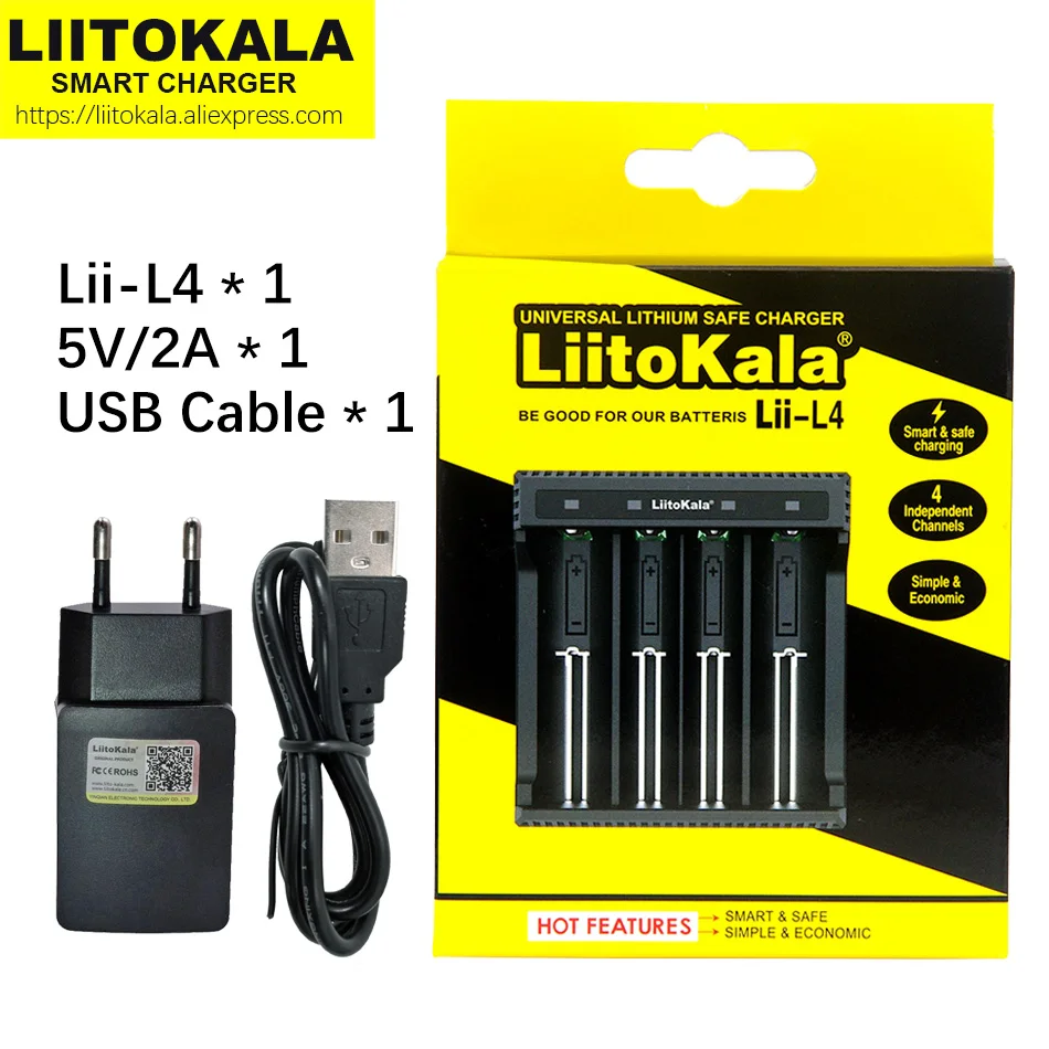 

LiitoKala Lii-L2 Lii-L4 Lii-PD2 Lii-PD4 Lii-500 18650 Rechargeable Battery Charger For 16340 26650 21700 18500 Batteries+5V Plug