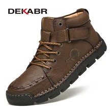 DEKABR Genuine Leather Men Ankle Boots Comfortable Platform Walking Boots New Design Soft Leather Office Business Boots Sneakers