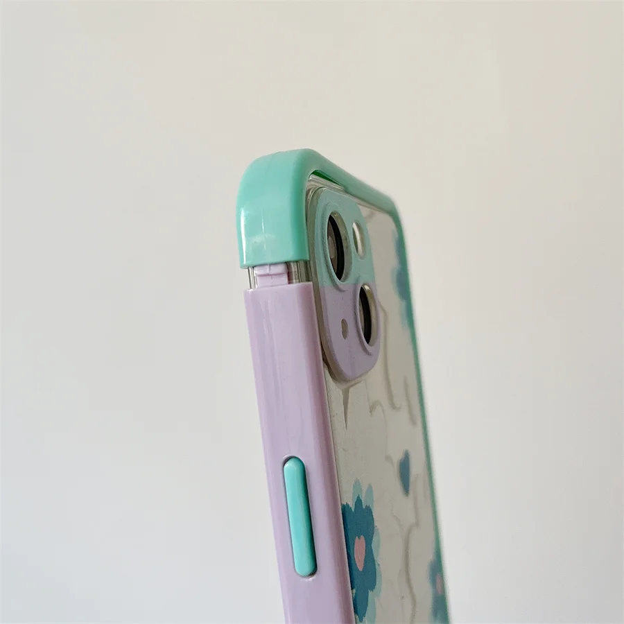 iPhon13 Double Color Frame Case For iPhone 13 12 11 Pro Max X XR XS Cover Flower Cartoon Soft Transparent Bumper Back Cases |