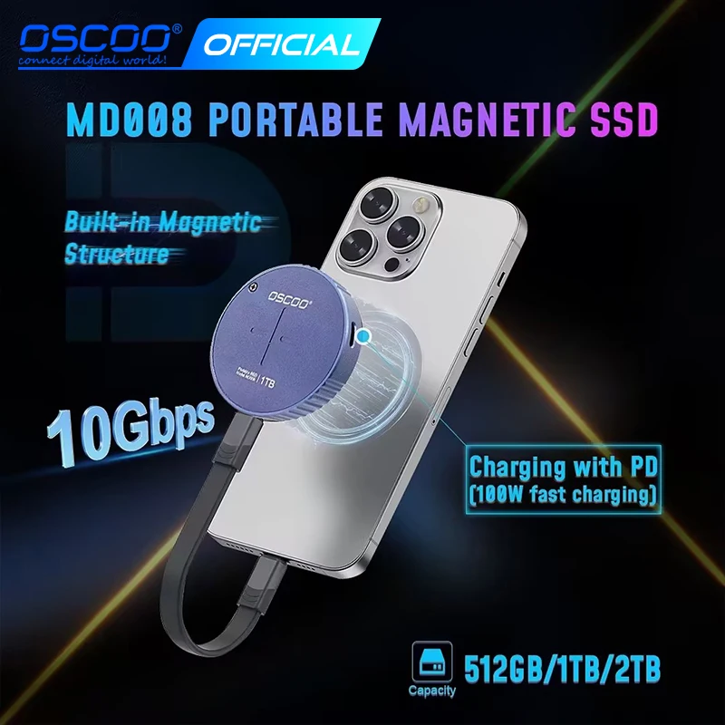 Магнитный твердотельный накопитель OSCOO портативный SSD для iPhone iPad MacBook Windows