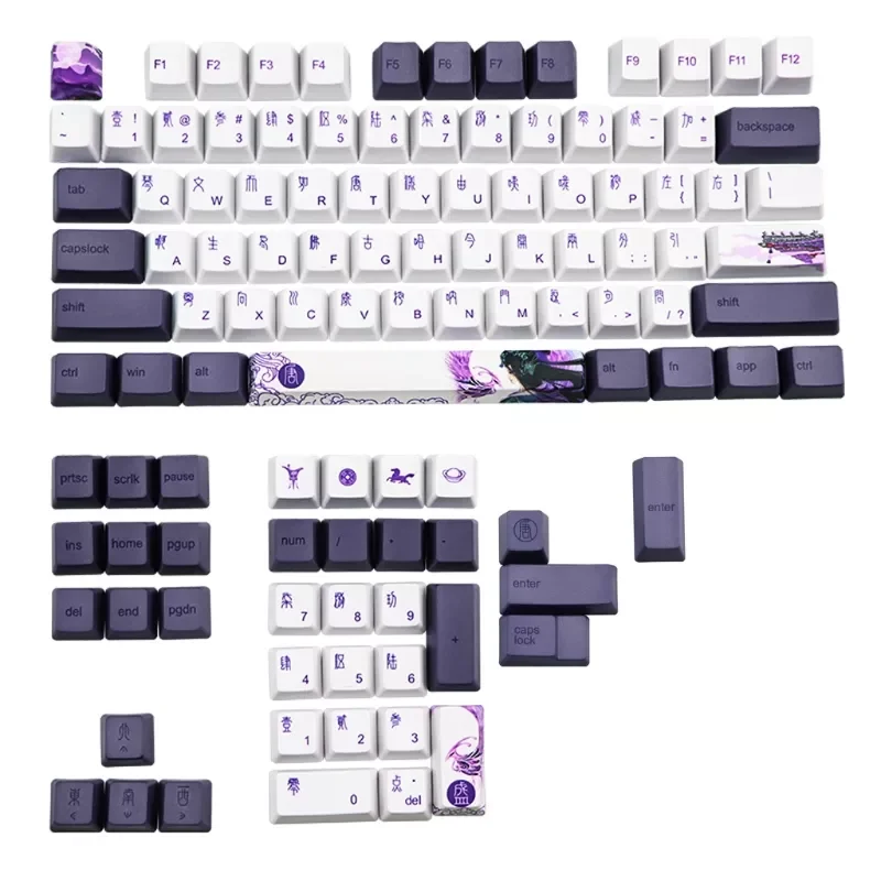 

112 Keys Purple Datang Keycap PBT Sublimation Keyboard Keycaps OEM Profile GK61