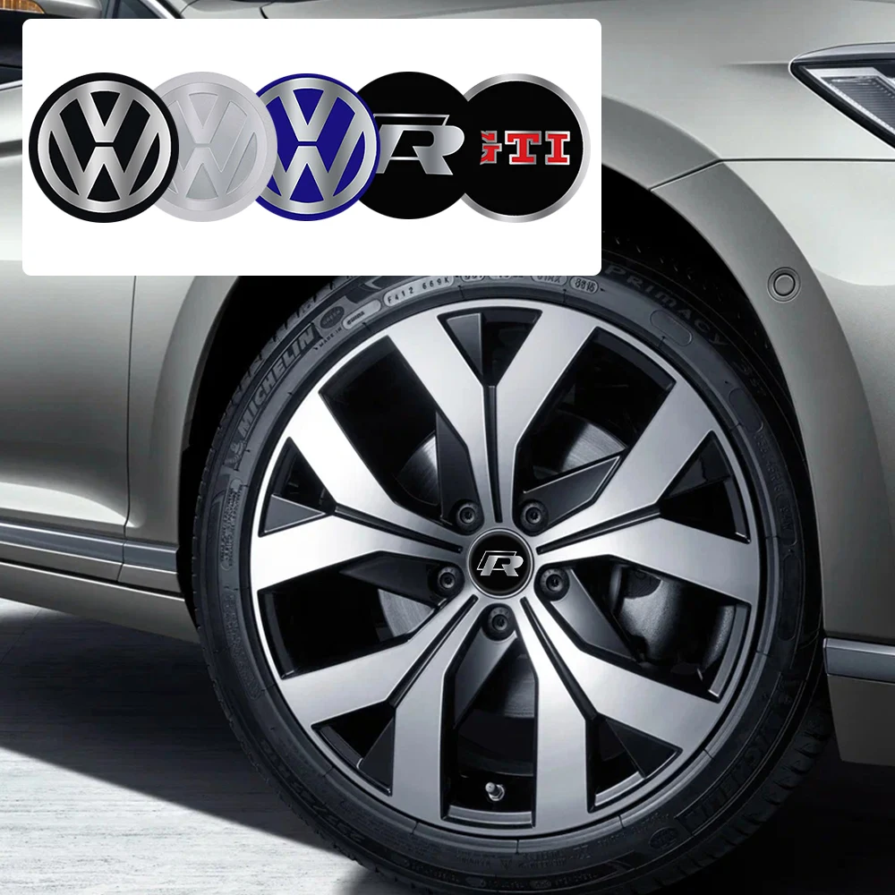 Фото 4 шт. наклейки на центральные колпачки колесных дисков 56/60/65 мм для Volkswagen VW Golf Polo Tiguan T5 Passat B8 T-roc T6 Touran GTI Rline MK5