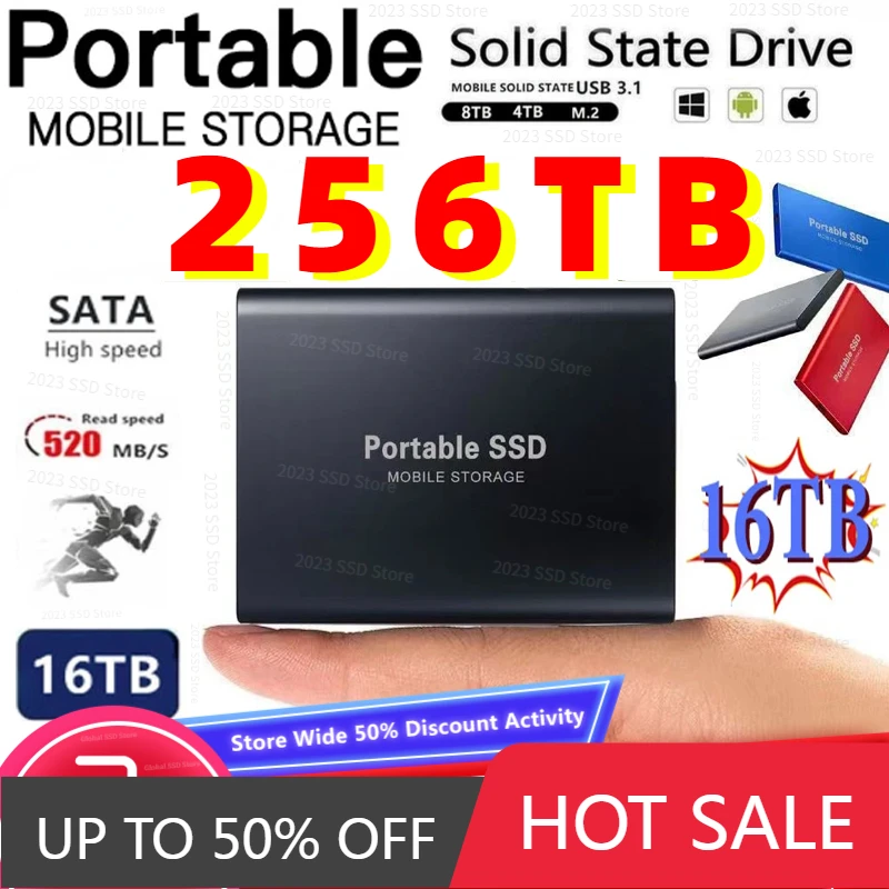 

2023 New Portable SSD 256TB External Hard Drive Type-C USB 3.1 High-Speed External Storage Hard Disks For Laptops/Desktop/Mac