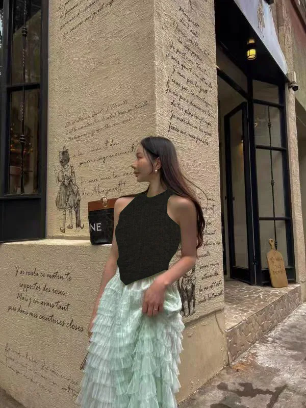 Корейская летняя версия 2024 новый жилет на бретельках с круглым вырезом для