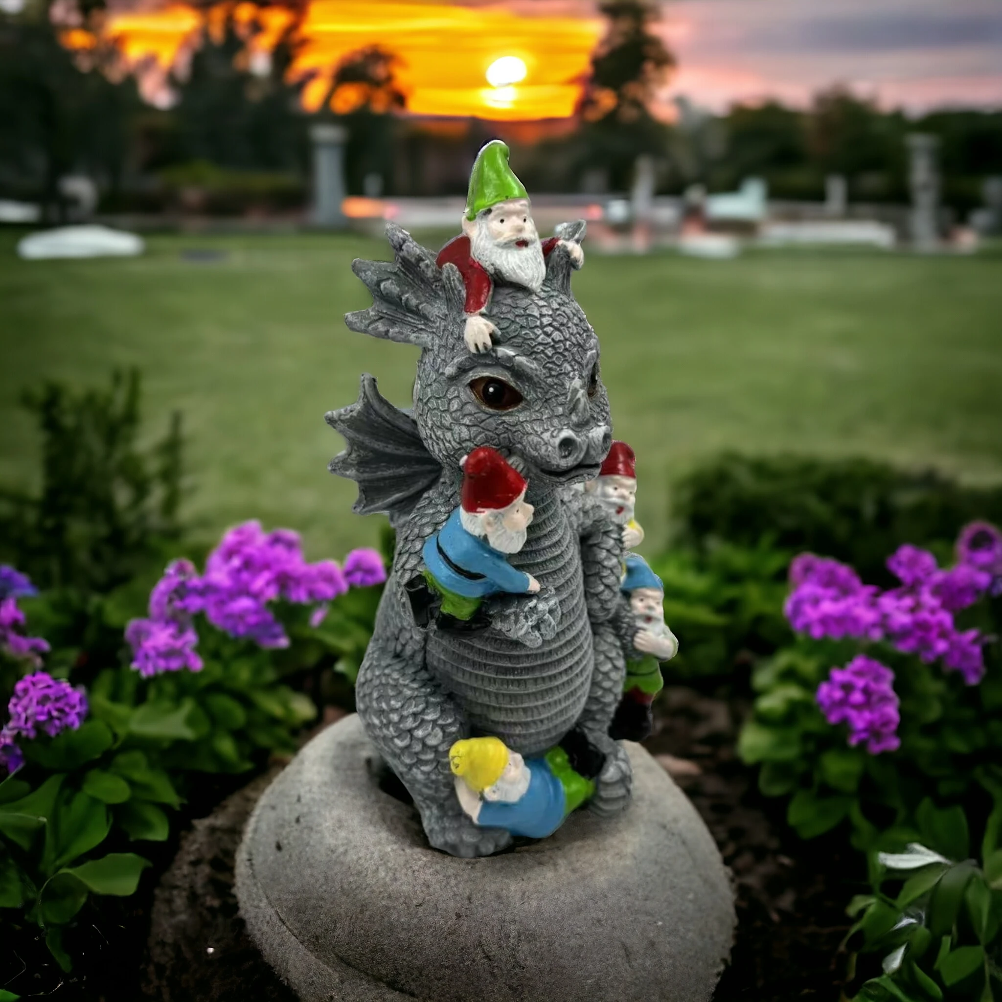 Динозавры и гномы забавные садовые статуи уличная статуя из смолы украшения на