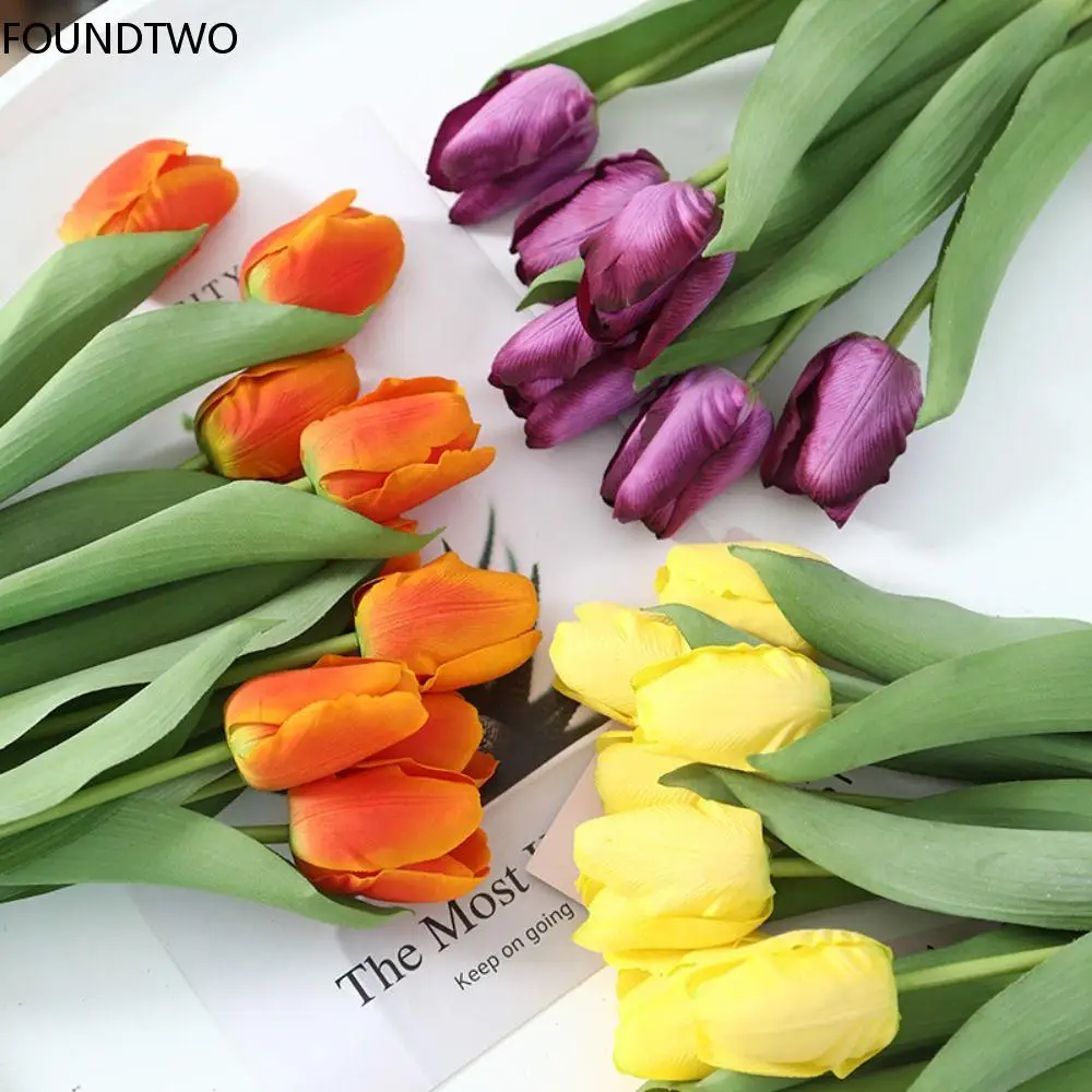 

New Silicone Tulip Artificial Flower Real Touch Bouquet 40CM Luxury Home Decorative Flowers Living Room Deco Flores Fake Plant