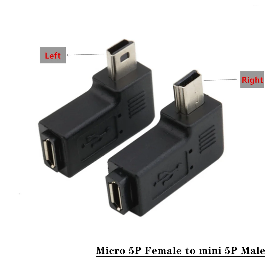 

Side Bend 90 Degree Right Angle Mini T-Type Mini-B 5P Male to Micro USB Female Port Elbow Adapter