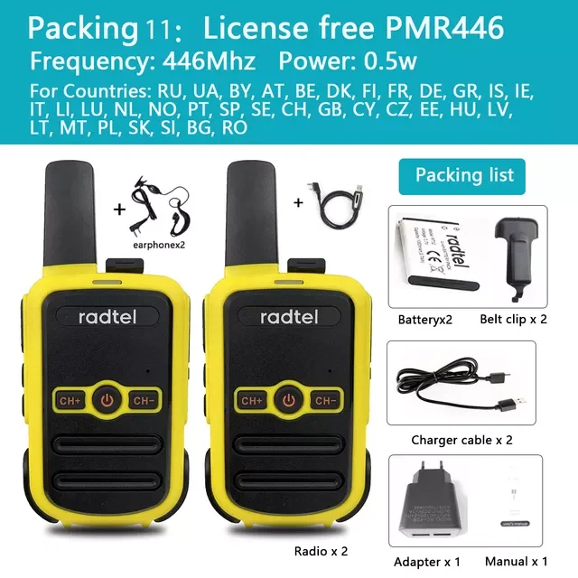 Walkie Talkie Radtel RT12 Portable Two Way Radio PMR FRS Radio Comunicador Long range Kids Walkie-Talkie for Hotel Business