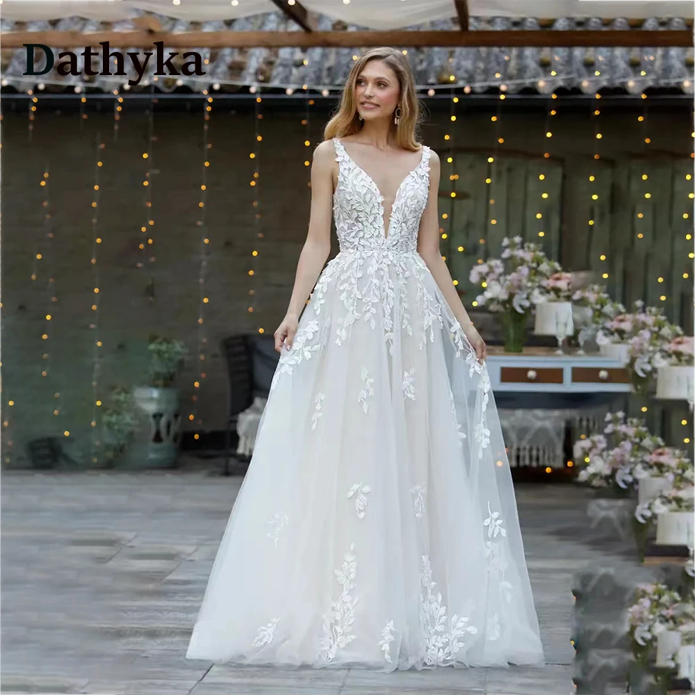 

Dathyka Simple Tank Backless Wedding Dress For Women Button Fitted Sleeveless Wedding Gown For Bride Custom Made Robe De Mariée