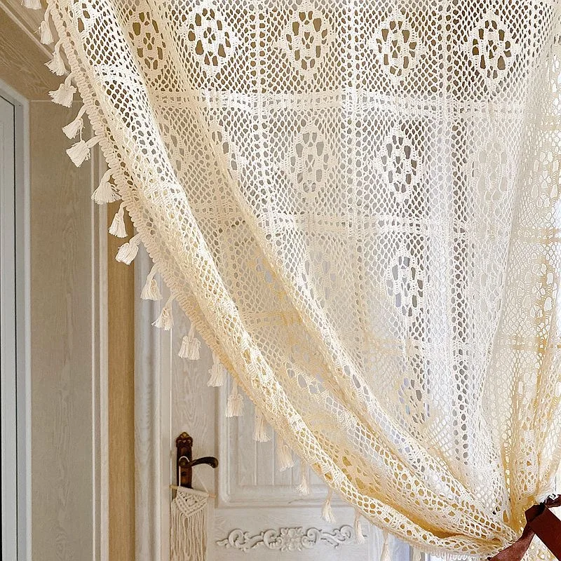 Американские кантри вязаные крючком Полые Короткие шторы для кухни ручной ромб