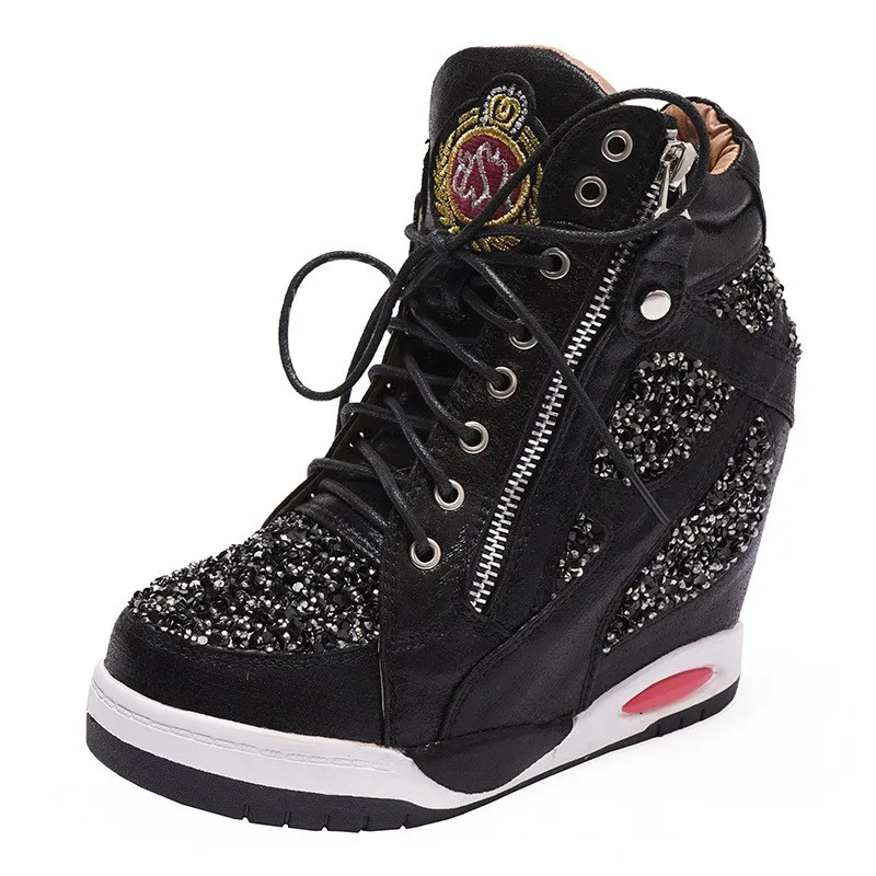 

Women Personality Ankle Boots Faux Suede Stitching Sequins Thick Bottom Lace Up Fashion Casual Street Outdoor Women Shoes KC289