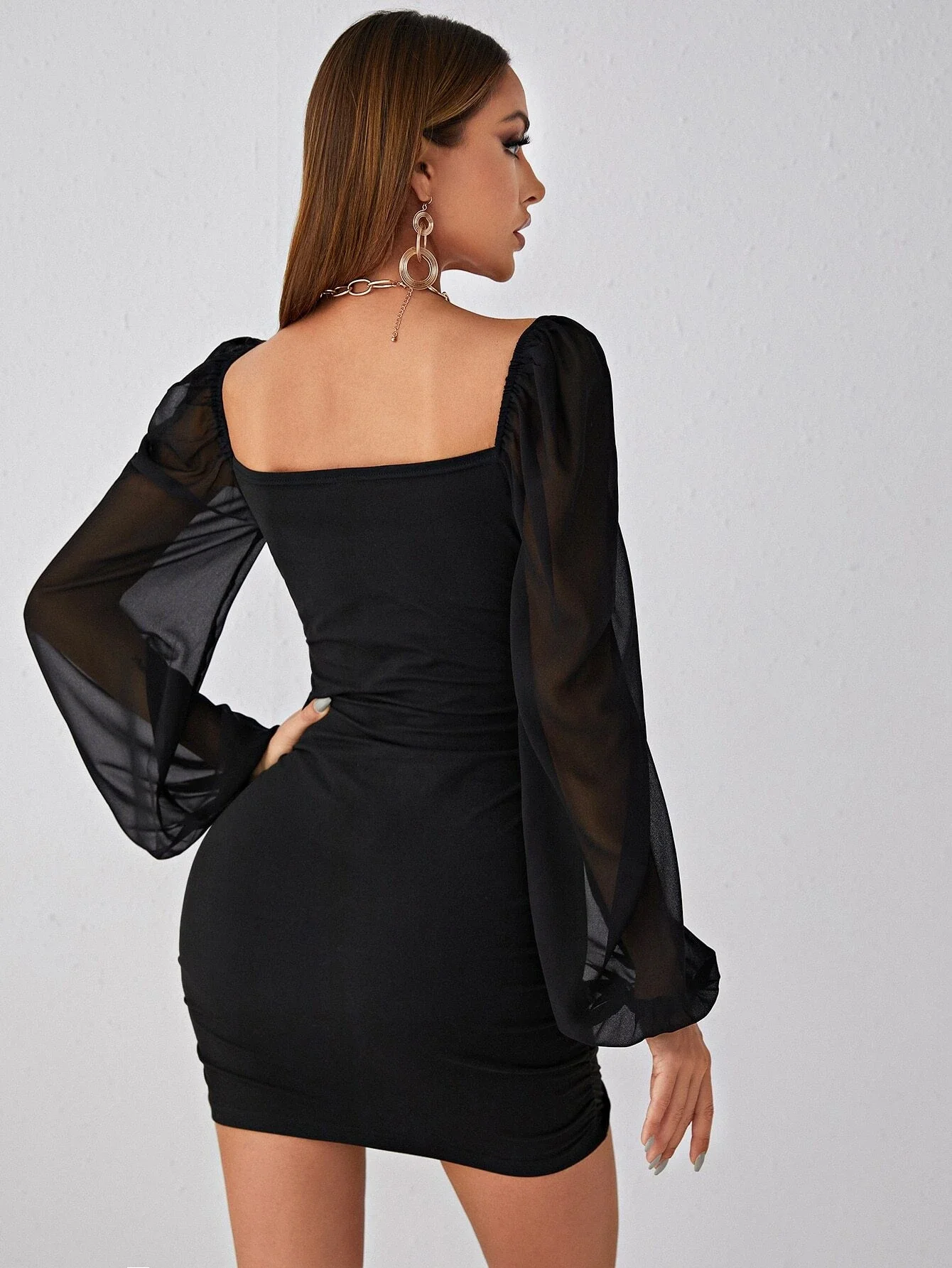 

y2kLadies Casual Formal Noble Black Skinny Dress 2022 Summer Chic Fashion Pencil Contrast Mesh Slim Fit Dress Women|Dresses