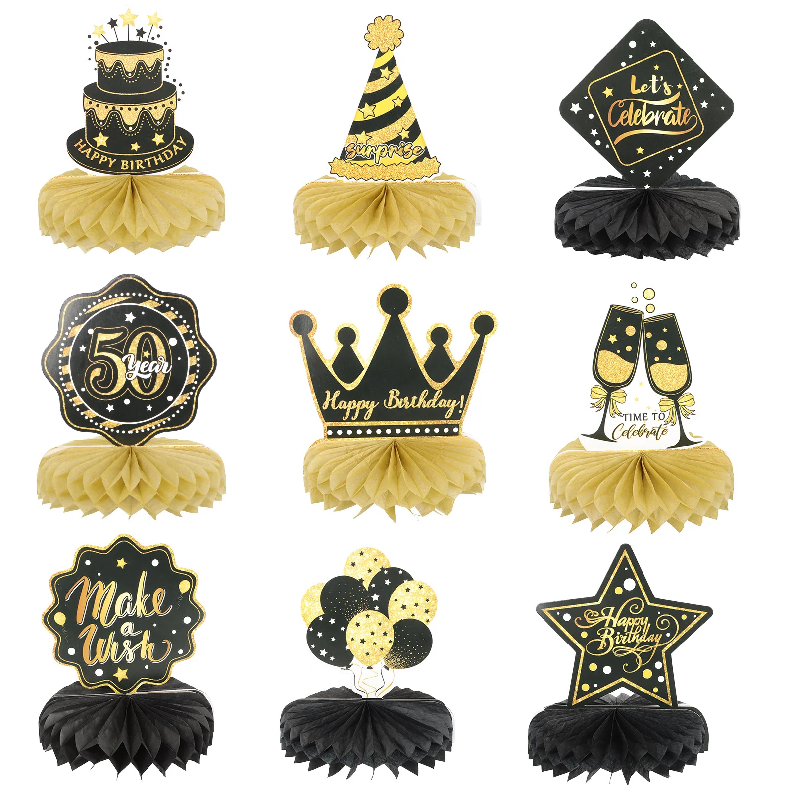 

9Pcs Birthday Themed Decors Paper Honeycomb Decors Party Decorations