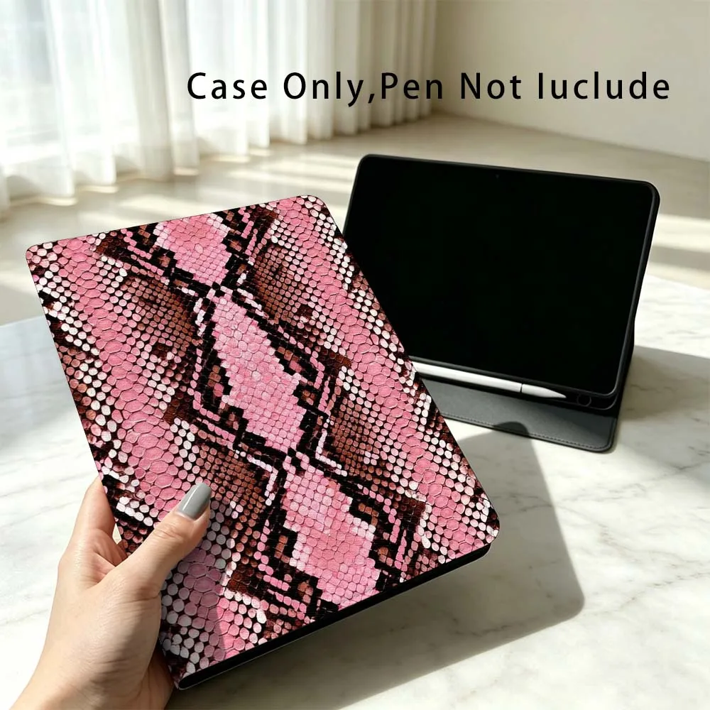 Фото Чехол для планшетов Xiaomi Poco Redmi Pad 8, 2, 4, C1, 6, 6S, 7, 7S, SE 9.7, 14, 11, 11.2, 12.1, 12.5 дюймов с текстурой под розовую змеиную кожу и отсеком для стилуса №3