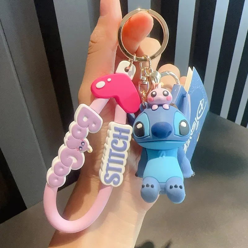 Disney Lilo and Stitch Animation Peripheral Stitched Car Cute Keychain Children's School Bag Pendant Holiday Gift 2D Series