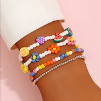 watermelon rainbow rice bead bracelet pearl mix and match jewelry women shell soft pottery bracelet