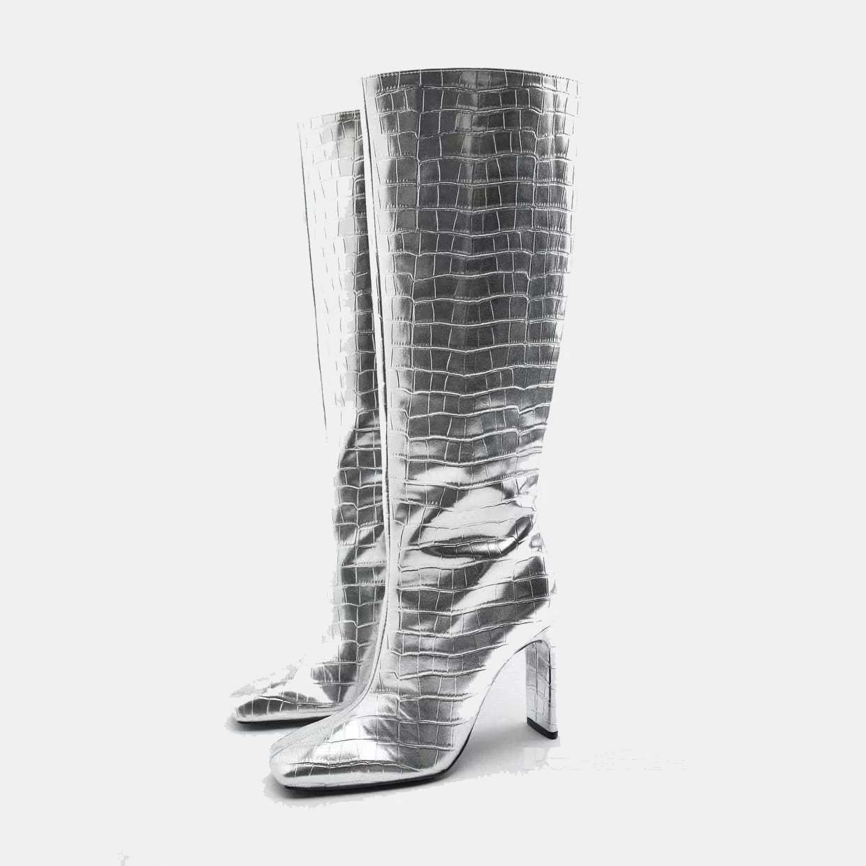 Dovereiss 2023Fashion Female Gold Silver Stilettos Heels  Zipper Winter Sexy New Square To Knee High Boots  Big Size 40 41 42 43