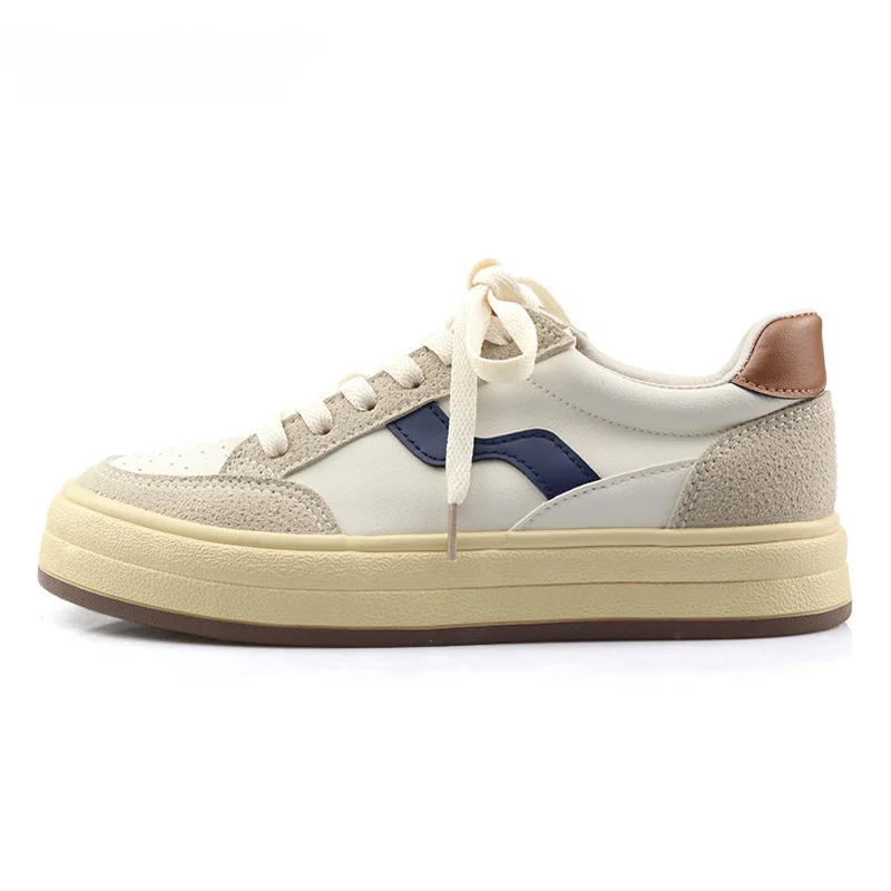 

Platform Shoes For Women Retro Preppy Style High Quality White Lace-up Casual Shoes Fashion Mixed-Cor Women Sneakers