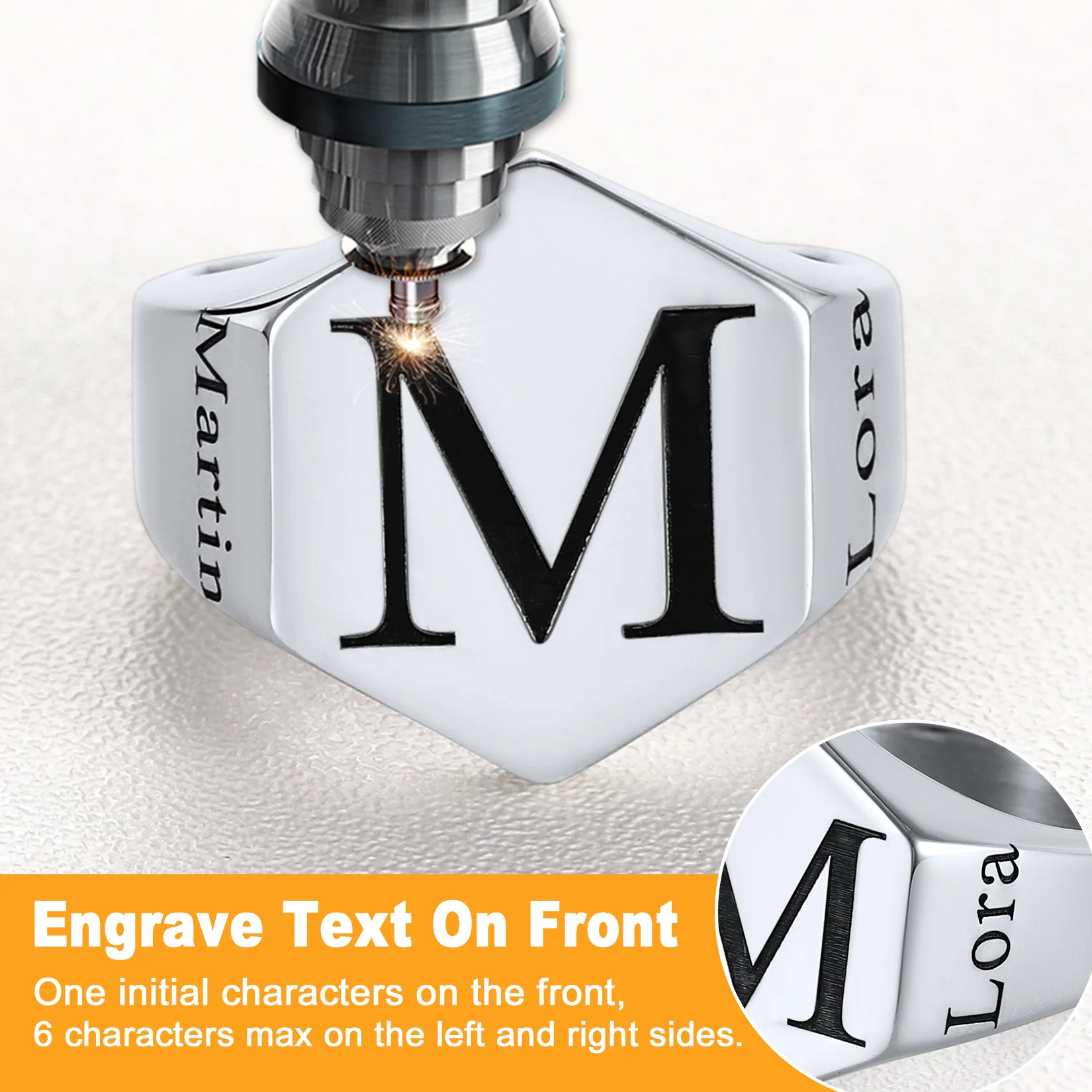 U7 Laser Engrave Upper Case Initial Letter Rings Round Hexagon Square Stainless Steel Name Signet Ring Custom Team Family Jewels