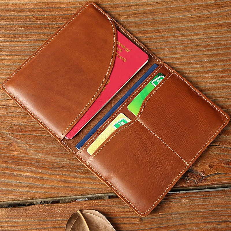 Passport Holder For Men Durable Bifold Travel Wallet Genuine Crazy Horse Leather Women Unique Design Gifts Travel Passport Cover