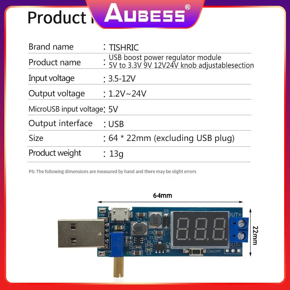 

Input Voltage: 3.5-12v Electronic Module Plug And Play Adjustable Voltage Power Supply Module Easy To Use Size: 64*22mm