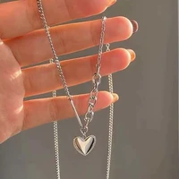 crystal rhinestones inlay opal stone heart pendant necklace minimalist silver rose gold love necklaces women clavicle necklace