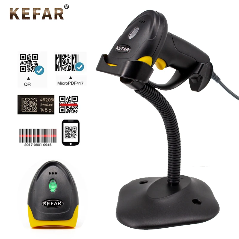 

KEFAR Fast Scan Wired 2D Scanner Bluetooth Wireless 2.4G Barcode Scanner Handheld QR Codes Reader for Supermarket Shops Logistic