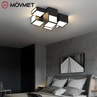 creative simple led geometry ceiling lamp iron square acrylic hexahedron blackwhite for indoor living room studio office shop