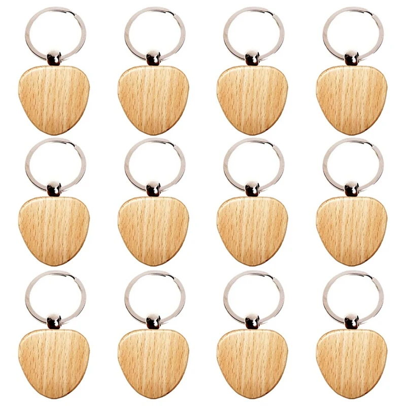 

12Pcs Blank Heart-Shaped Wooden Key Chain DIY Wood Keychains Key Tags DIY Gifts