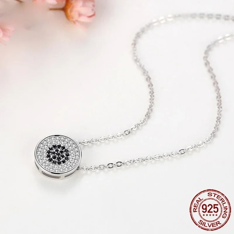 Фото Кулон-оберег TONGZHE Lucky Evil Eye из стерлингового серебра 925 пробы с турецким глазом и черными камнями, ювелирное украшение для женщин, ангелы №5