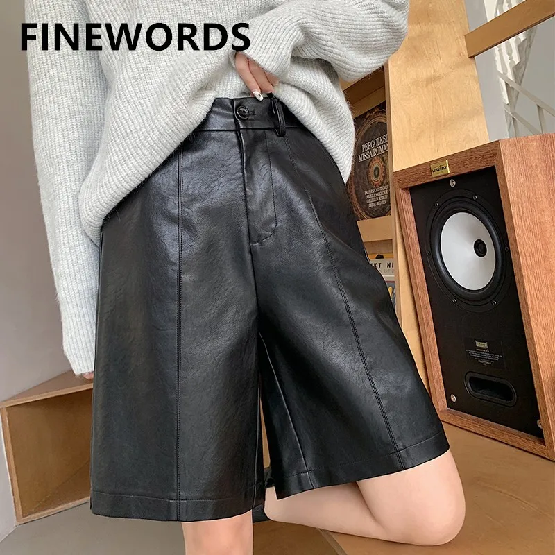 

Шорты женские зимние с широкими штанинами, из ПУ кожи