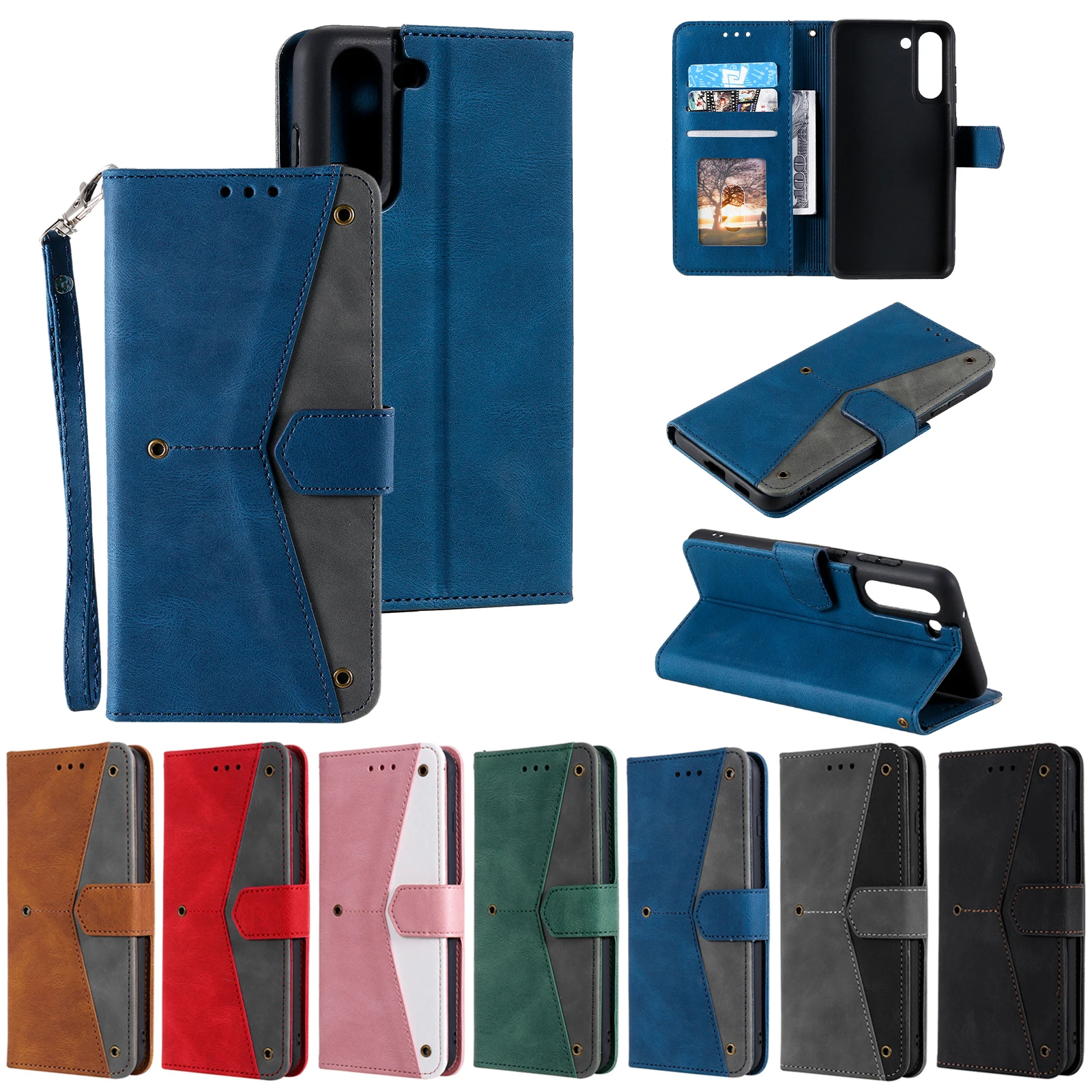 

Splicing Leather Flip Case for Samsung Galaxy S23 S22 S21 Ultra S20 Plus S10e S9 S8 Phone Bags Card Covers Full Protect Cover