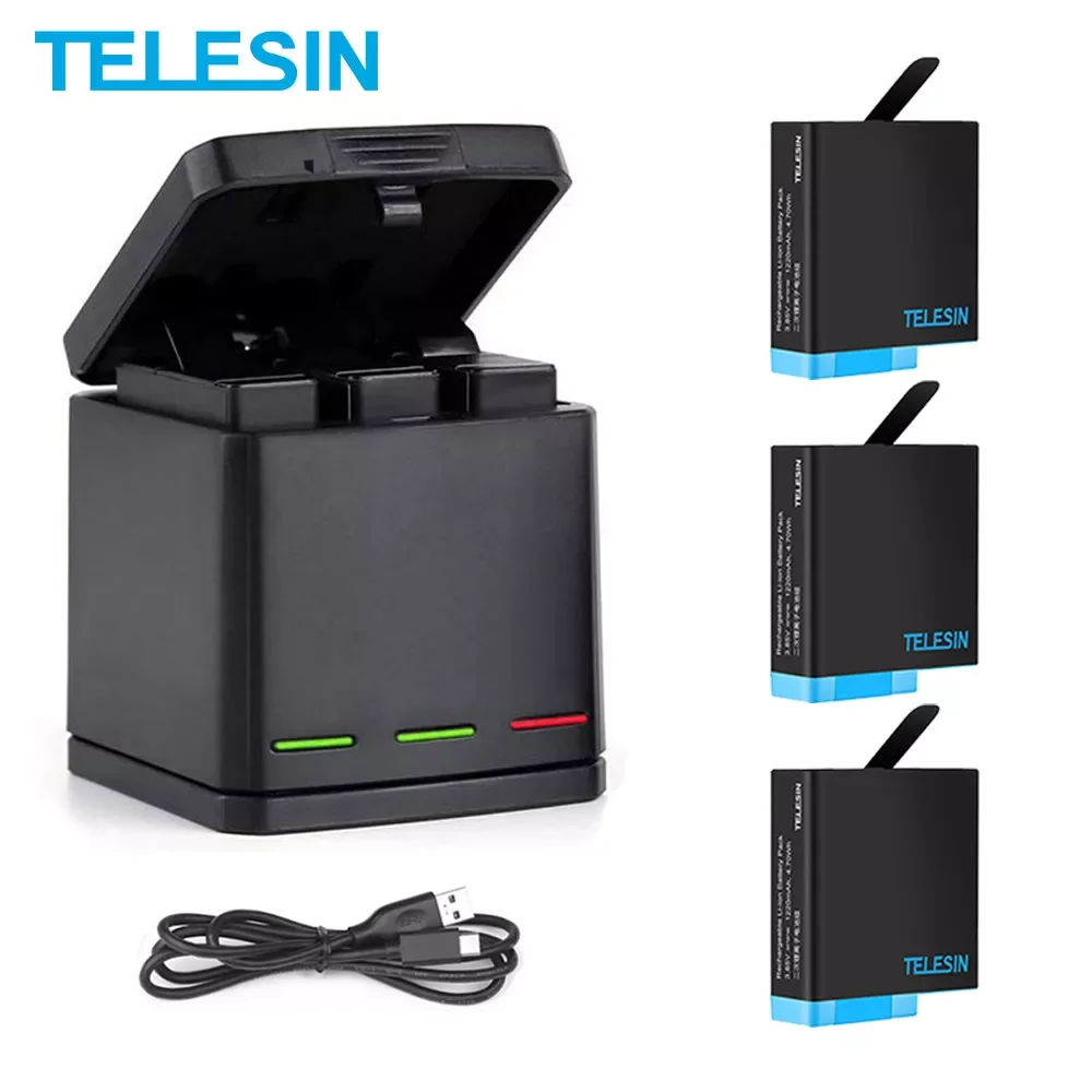 

TELESIN 2Pack Battery For GoPro 8 Black 1220mAh 3 Ways LED Light Battery Charger Storage Box For GoPro Hero 5 6 7 8 Black
