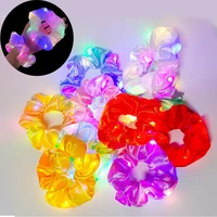 1pc led flash hair hairband ponytail holder headwear satin elastic bands tie rope for women girls solid color hair accessories