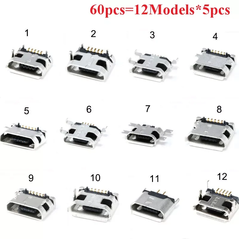 

NEW IN 60pcs/lot 5 Pin SMT Socket Connector Micro USB Type B Female Placement 12 Models SMD DIP Socket Connector