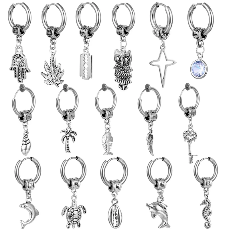 Уличные серьги-кольца в стиле хип-хоп из нержавеющей стали винтажные серебряные