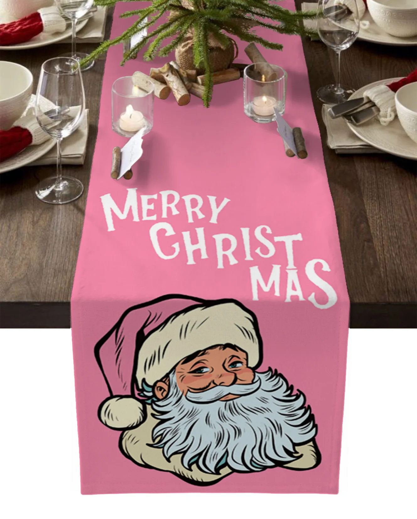 

Christmas Santa Claus Pink Wedding Table Runners Table Mats Party Table Decor Festival Dinner Holidays Christmas Tablecloths